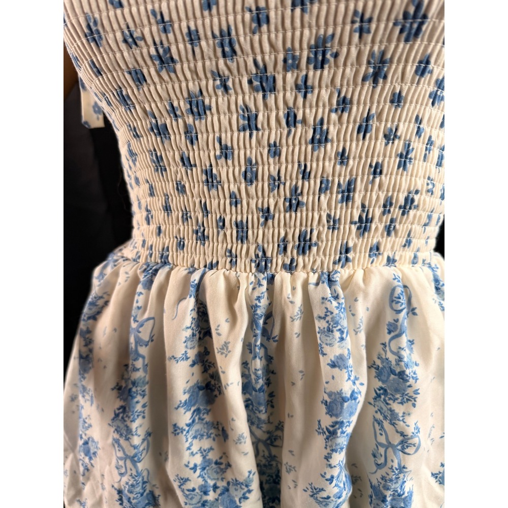 Crystal Doll Blue White Floral Smocked Tiered Midi Dress Sm Cottage Prairie Boho - Picture 6 of 14